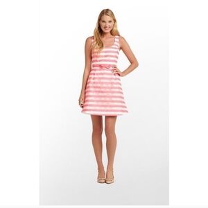 Lilly Pulitzer Fiesta Pink Ribbon Floral Striped Fit-and-Flare Joslin Dress